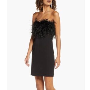 Bardot Black Feathered Strapless Dress